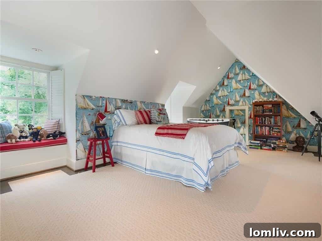 Third-floor bedroom suite with vaulted ceiling