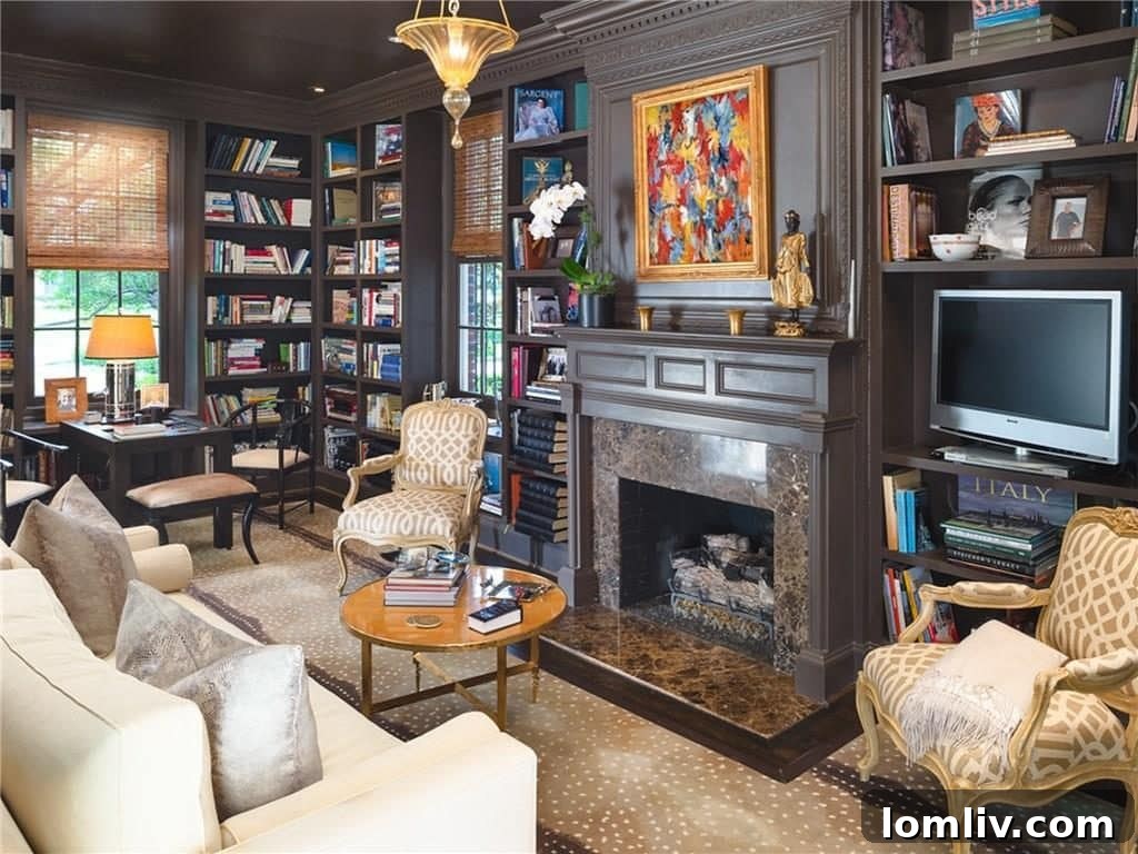 The private, paneled library, an inviting retreat for work or relaxation