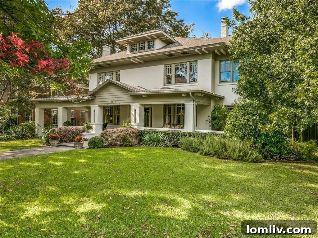 The grand facade of 5533 Swiss Avenue, Mary Mapes' former Dallas residence, showcasing its historical architectural charm.