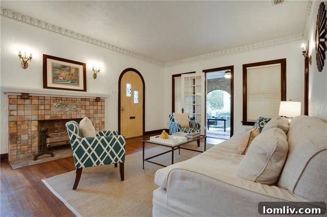 Living Area with Hardwood Floors and Stained Glass Window
