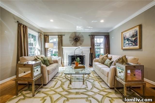Spacious Living Area with Fireplace in Traditional Dallas Home