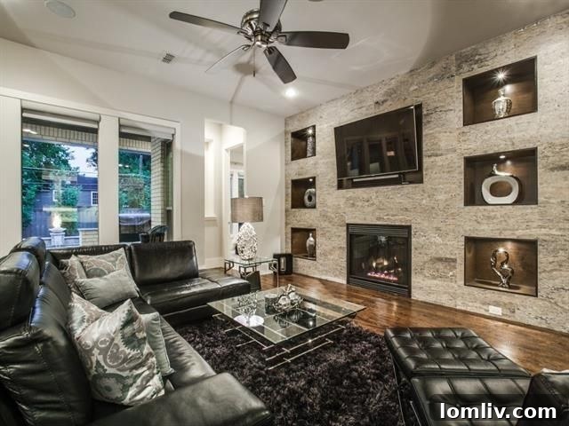 Spacious Living Room with Fireplace in Custom Dallas Home