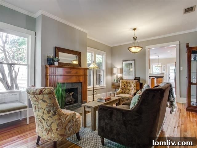 Elegant Living Room with Wood Floors and Fireplace
