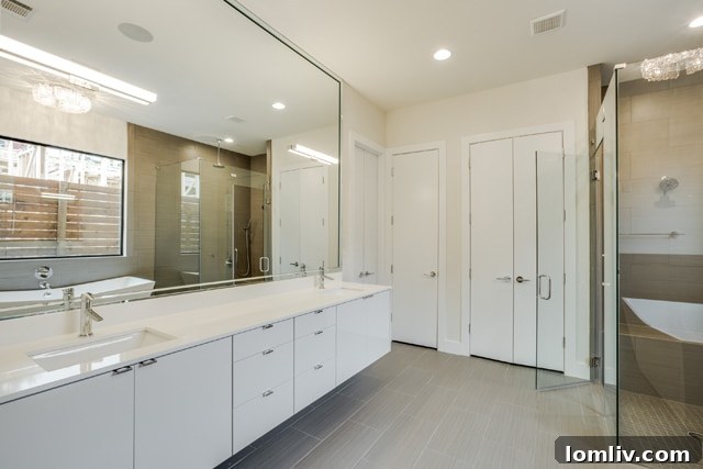 Sophisticated bathroom with floating vanity and modern design elements