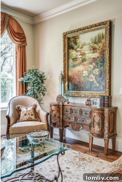 Detail shot of a luxurious fireplace mantel with custom artwork and decorative objects, showcasing refined taste.