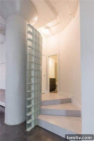 Step-up entry to updated modern bathroom in 2220 Canton loft