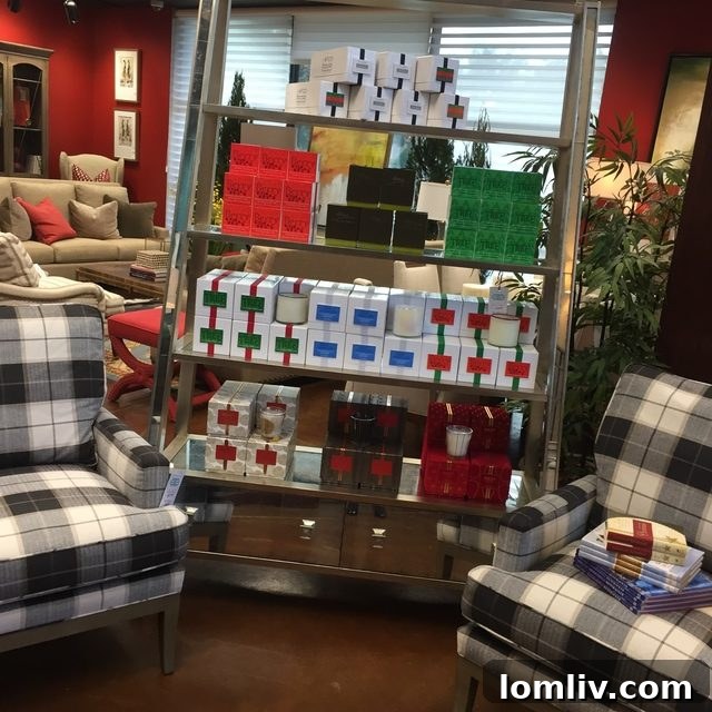 Cozy holiday living room setup at IBB Design Frisco, featuring plaid armchairs and elegant seasonal decor.