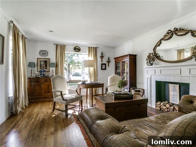 Cozy living area with fireplace at 6303 Martel Ave.