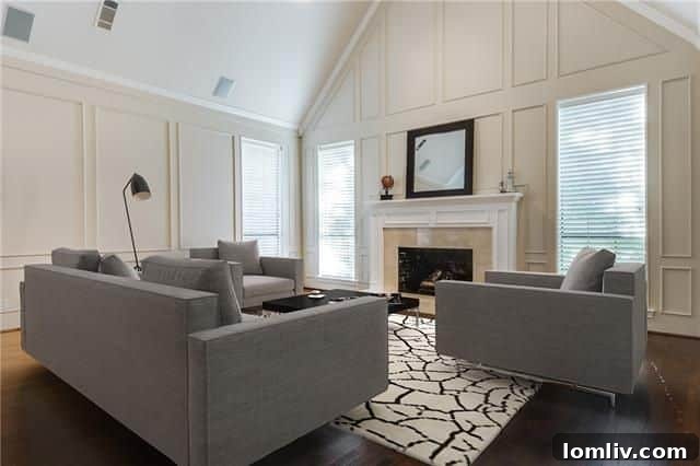 Spacious living room with vaulted ceilings and fireplace at 7018 Lattimore Dr.