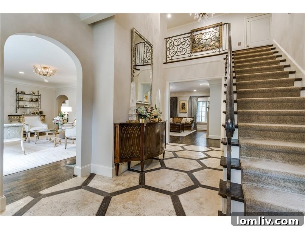 Spacious and bright formal living room with elegant decor and large windows