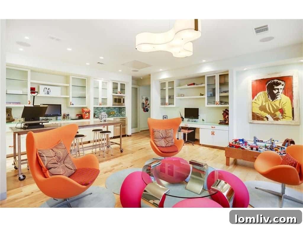 Spacious and vibrant guest quarters above the garage, perfect for work or play