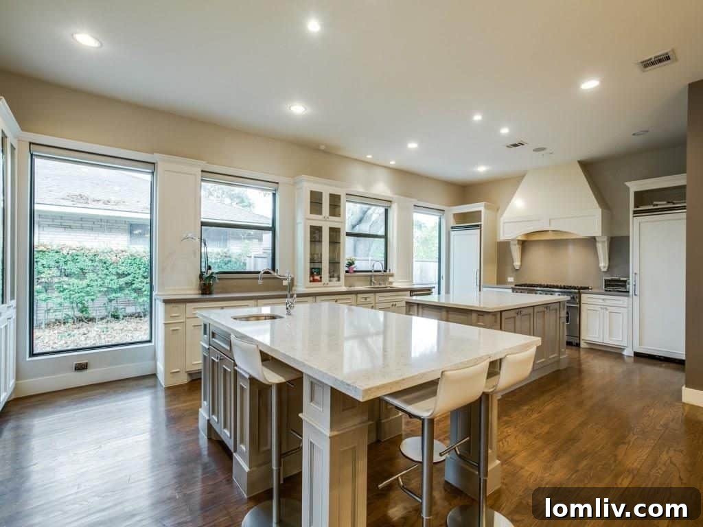 A close-up of the kitchen's exquisite countertops and integrated appliances, reflecting the high quality of the renovation.