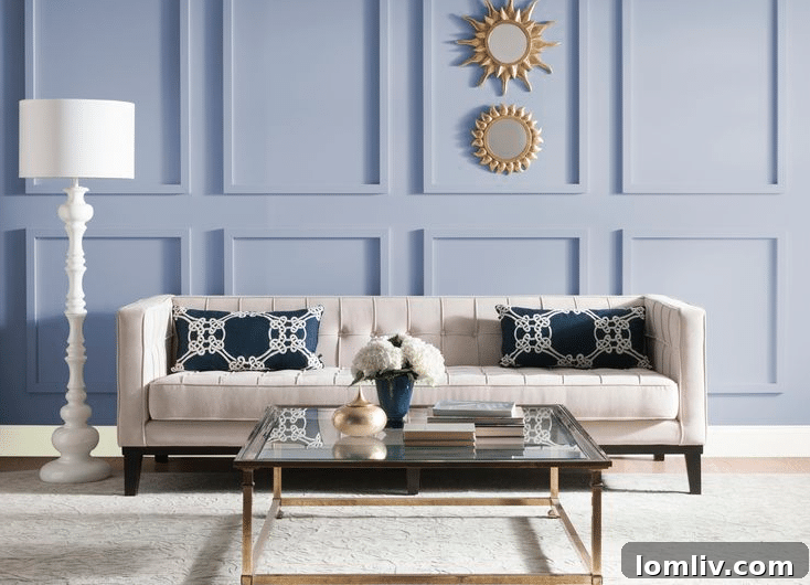 Glidden Byzantine Blue - Sakin gri-mor-mavi bir renk örneği