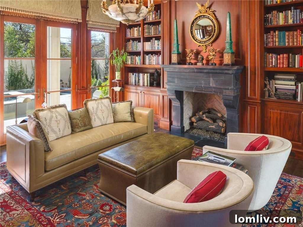 Luxurious Library Overlooking the Pool with Adjacent Office