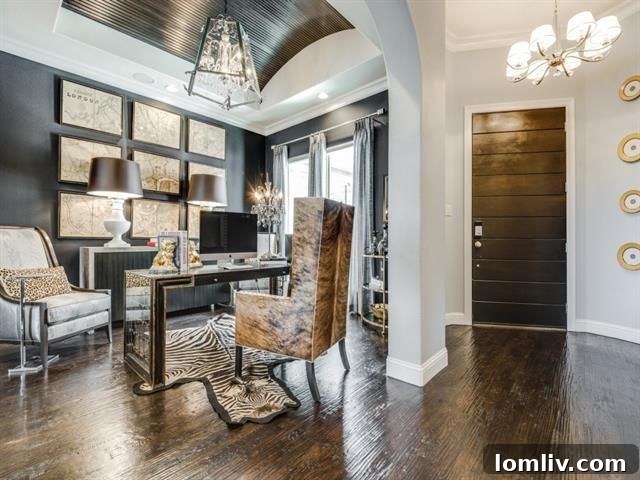 Elegant Home Office with Dark Wood and Natural Light