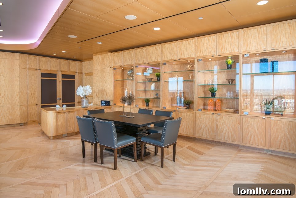 Grand Treviso Penthouse Dining Area with Extensive Woodwork and Built-ins