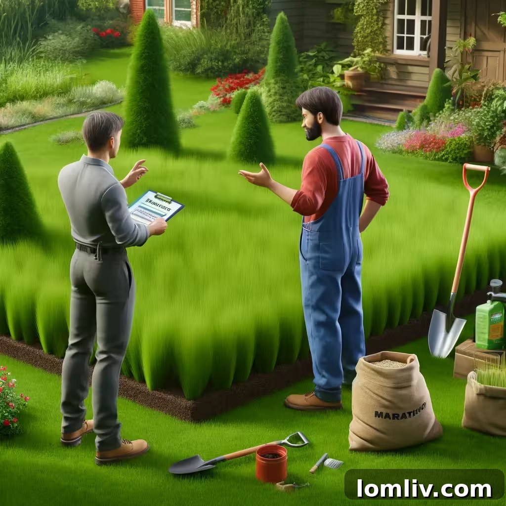 Expert inspecting a healthy Marathon Sod lawn