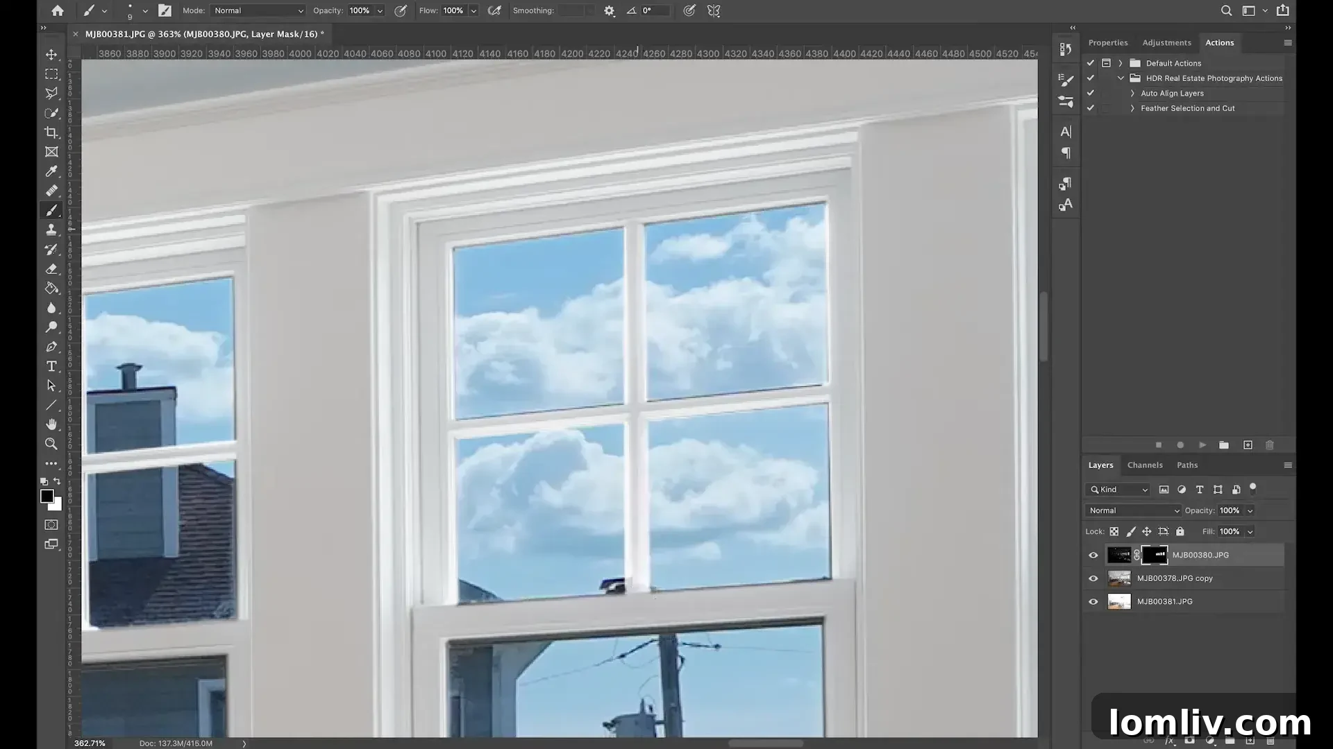 Edited real estate exterior with bright sky and enhanced colors
