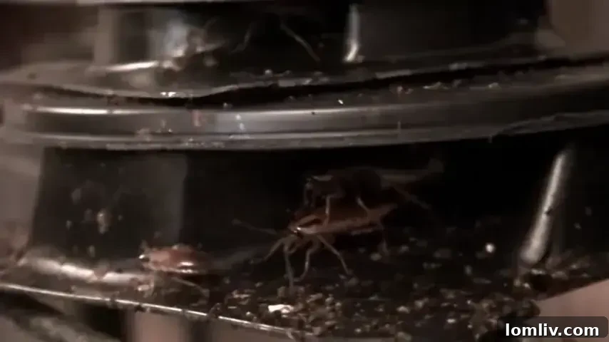 Close-up of a cockroach on a kitchen counter, highlighting the unsanitary conditions caused by infestations and the urgent need for pest control.
