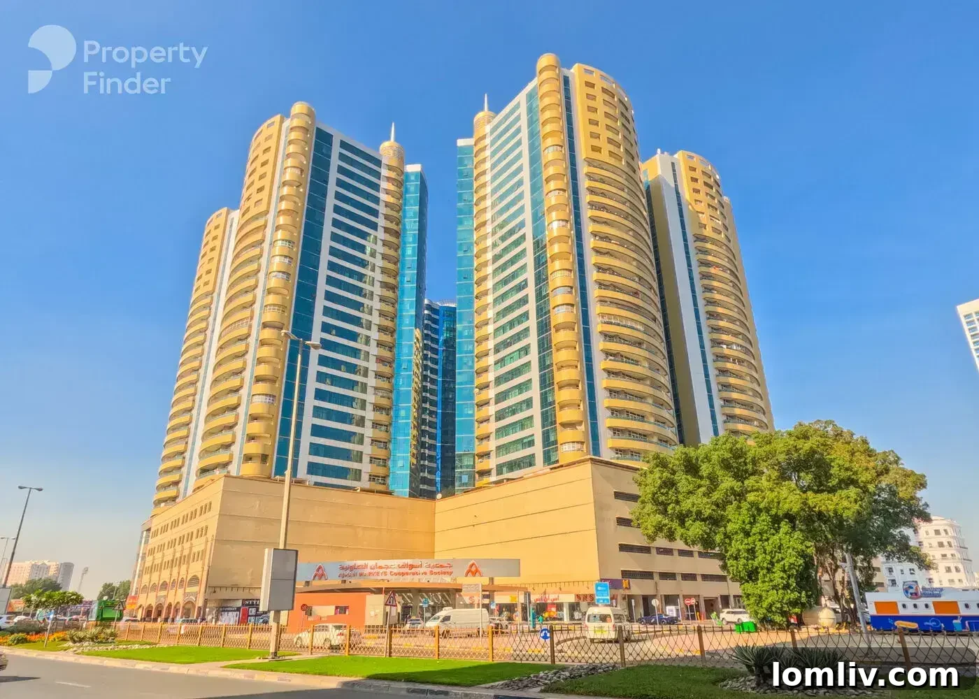 Ajman skyline featuring modern apartment buildings