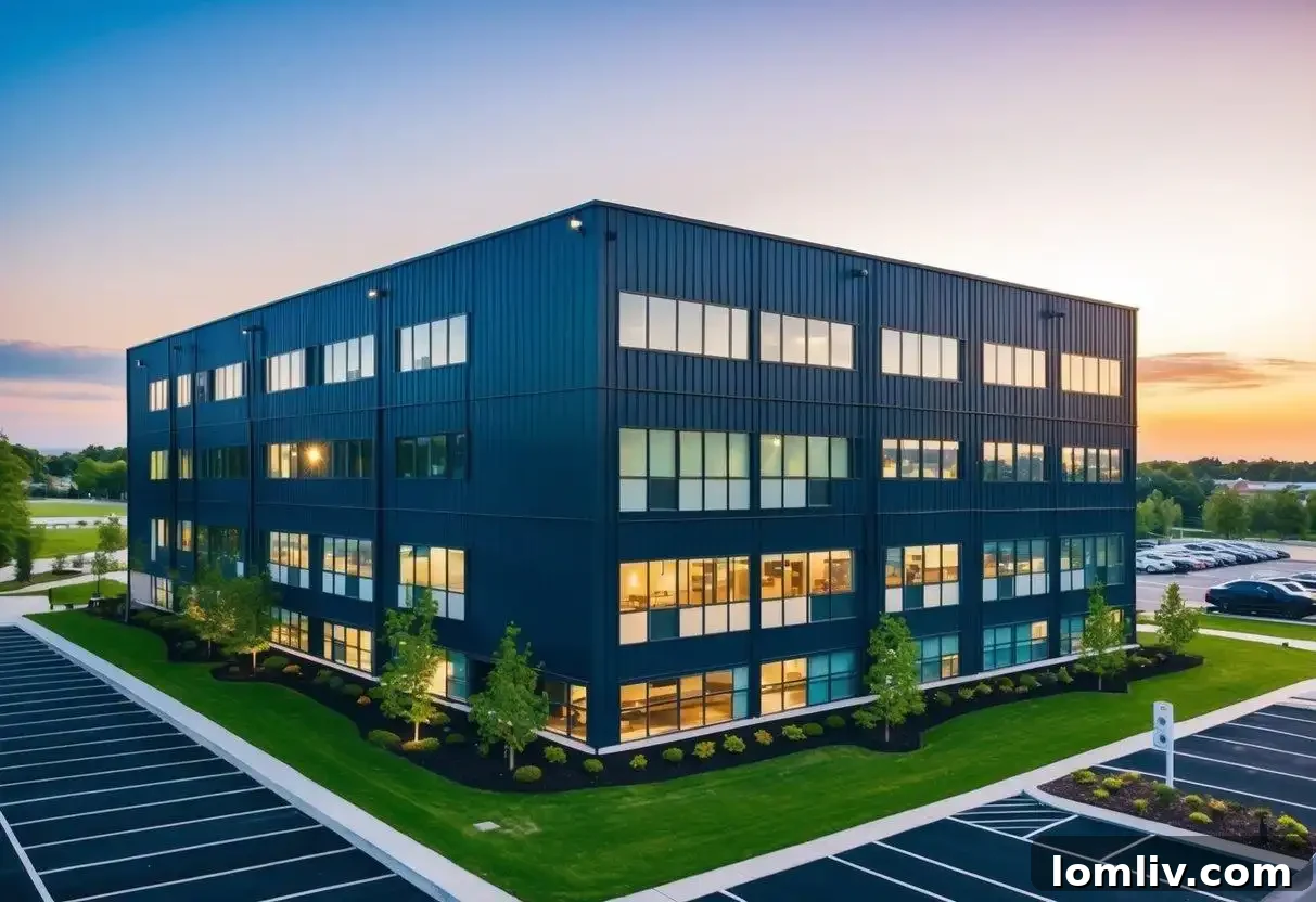 Modern commercial steel building exterior