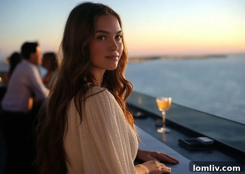 Spectacular ocean view from a Fort Lauderdale rooftop bar at sunset, showing the serene sea meeting the horizon and distant city lights beginning to twinkle.