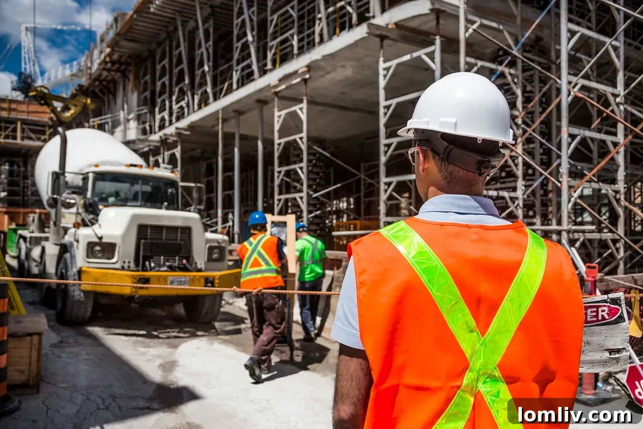 Construction worker overseeing a large real estate project