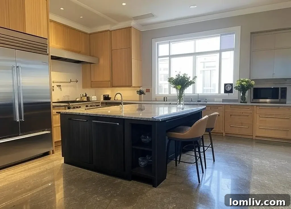 Modern kitchen with ample natural light, a large island, and contemporary appliances, representing a dream kitchen renovation.