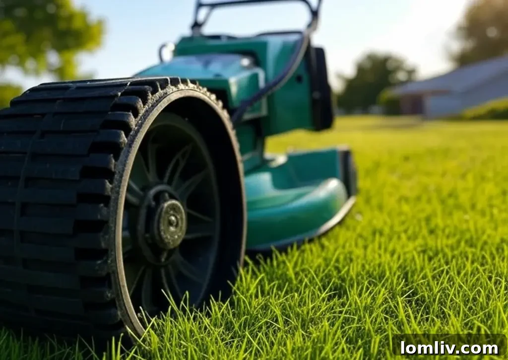 Close-up of a lawn mower drive belt, highlighting its critical role in transferring power to the blades.