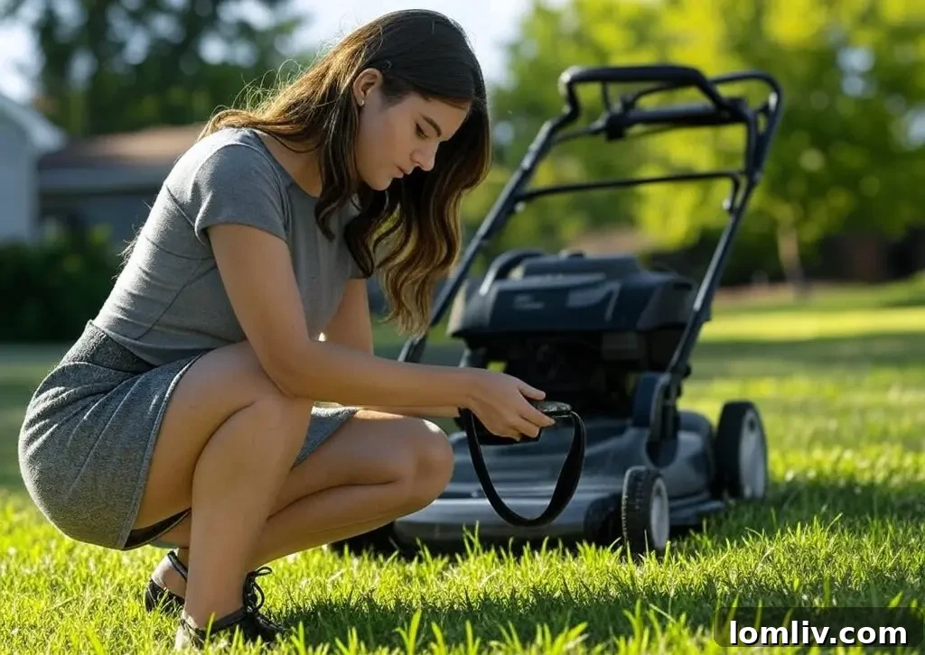 Hands demonstrating the process of installing a new drive belt onto a lawn mower pulley system.
