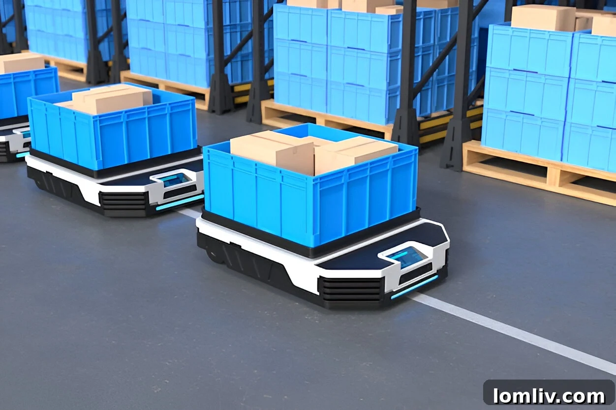 Automated Storage and Retrieval Systems (ASRS) in a modern warehouse