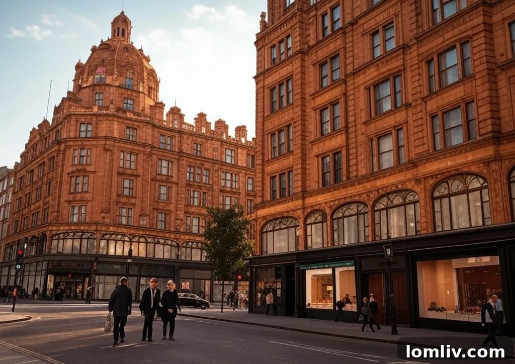 Grand Victorian architecture in Knightsbridge, London, featuring luxury residences and tree-lined streets near Hyde Park.