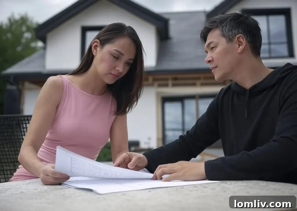 Architect and client discussing plans at a construction site