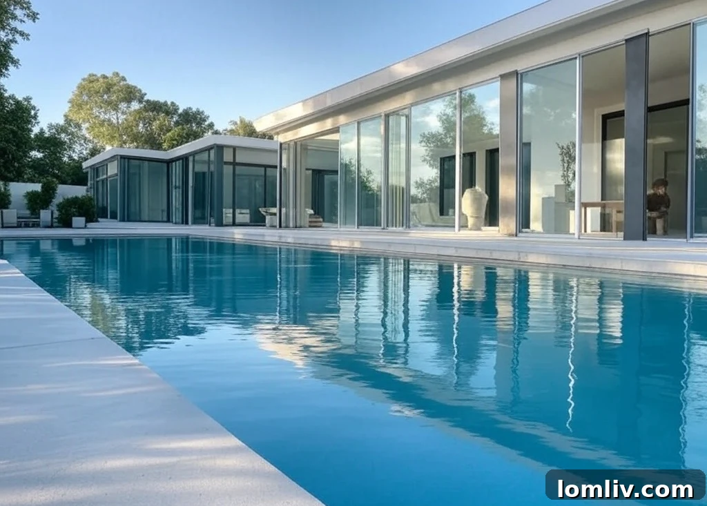 Elegant backyard swimming pool with lounge area