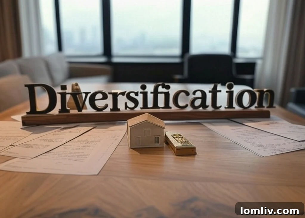 An investor thoughtfully diversifying their portfolio across different asset types, symbolizing the 'don't put all your eggs in one basket' strategy.
