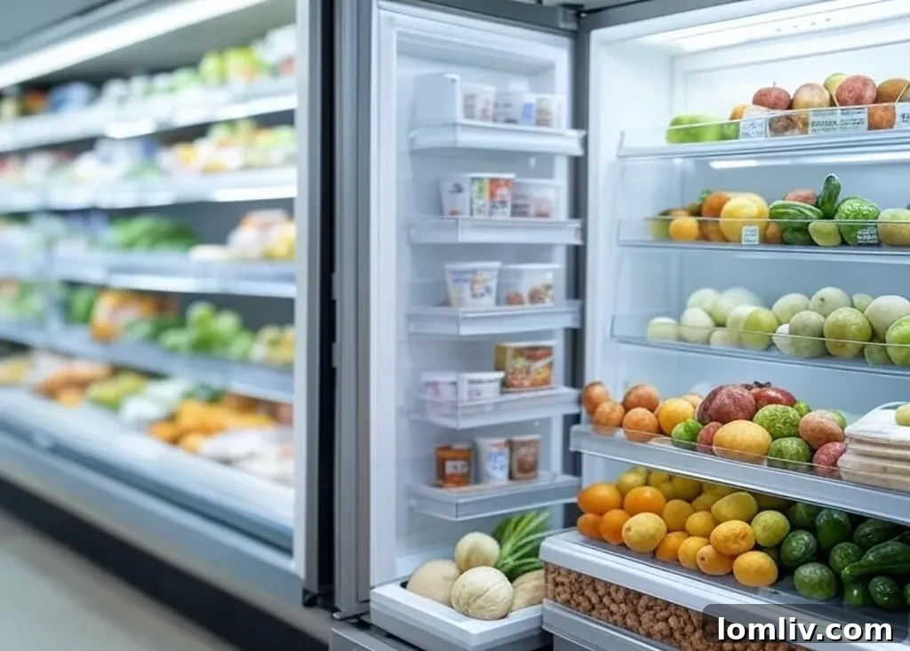 Modern commercial kitchen with stainless steel refrigeration units