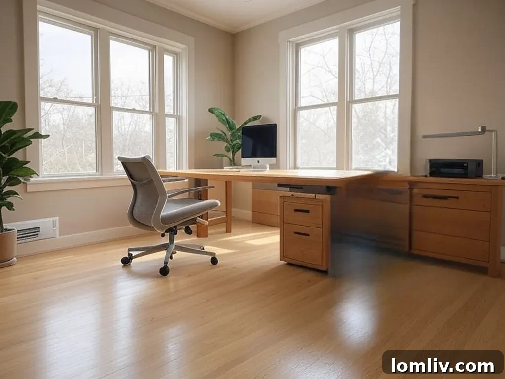 Building Your Love Nest: Essential Features for Newlywed Homes 6 a modern home office with a large desk and natural light