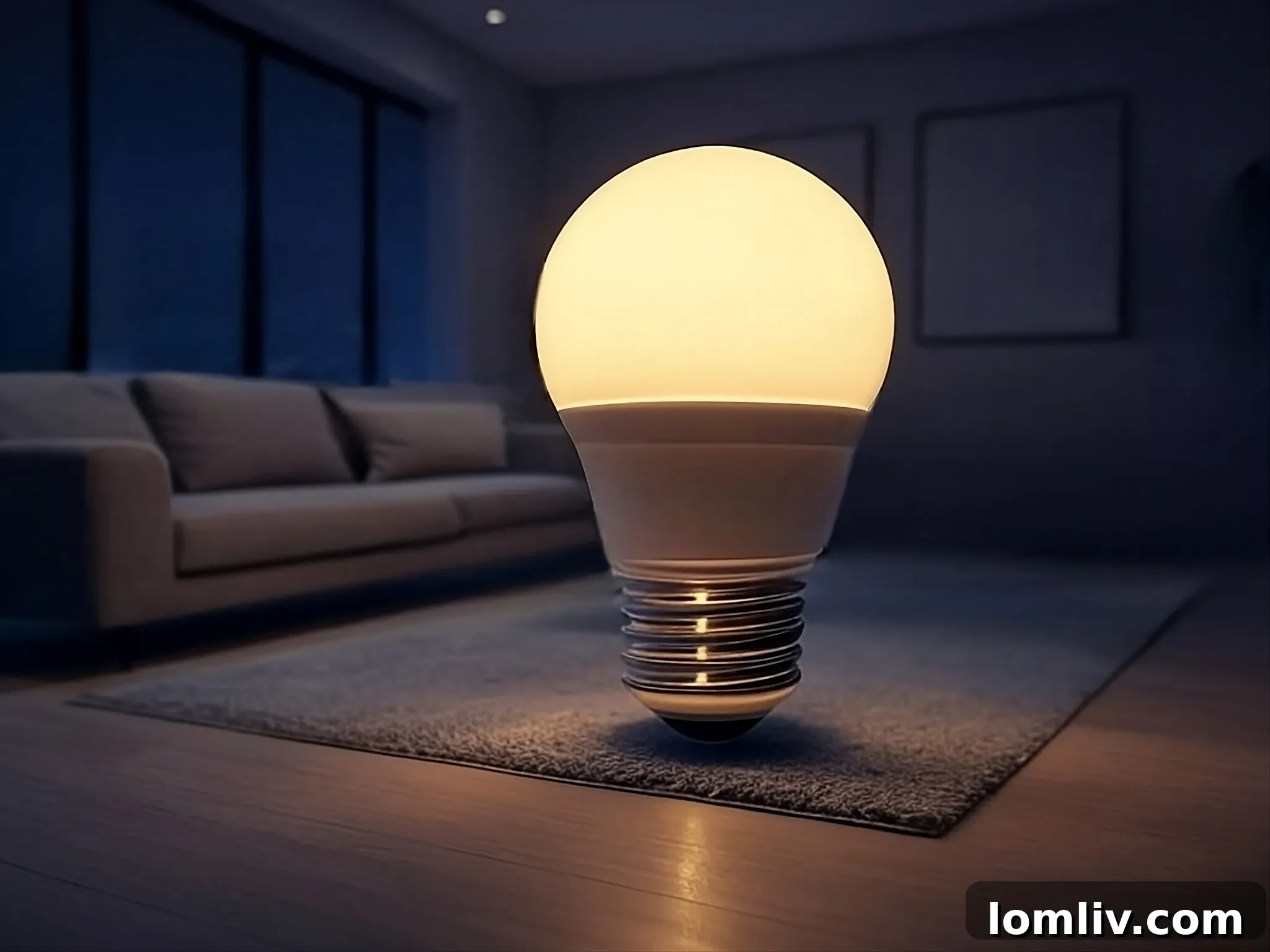 Modern home interior illuminated by energy-efficient LED lighting