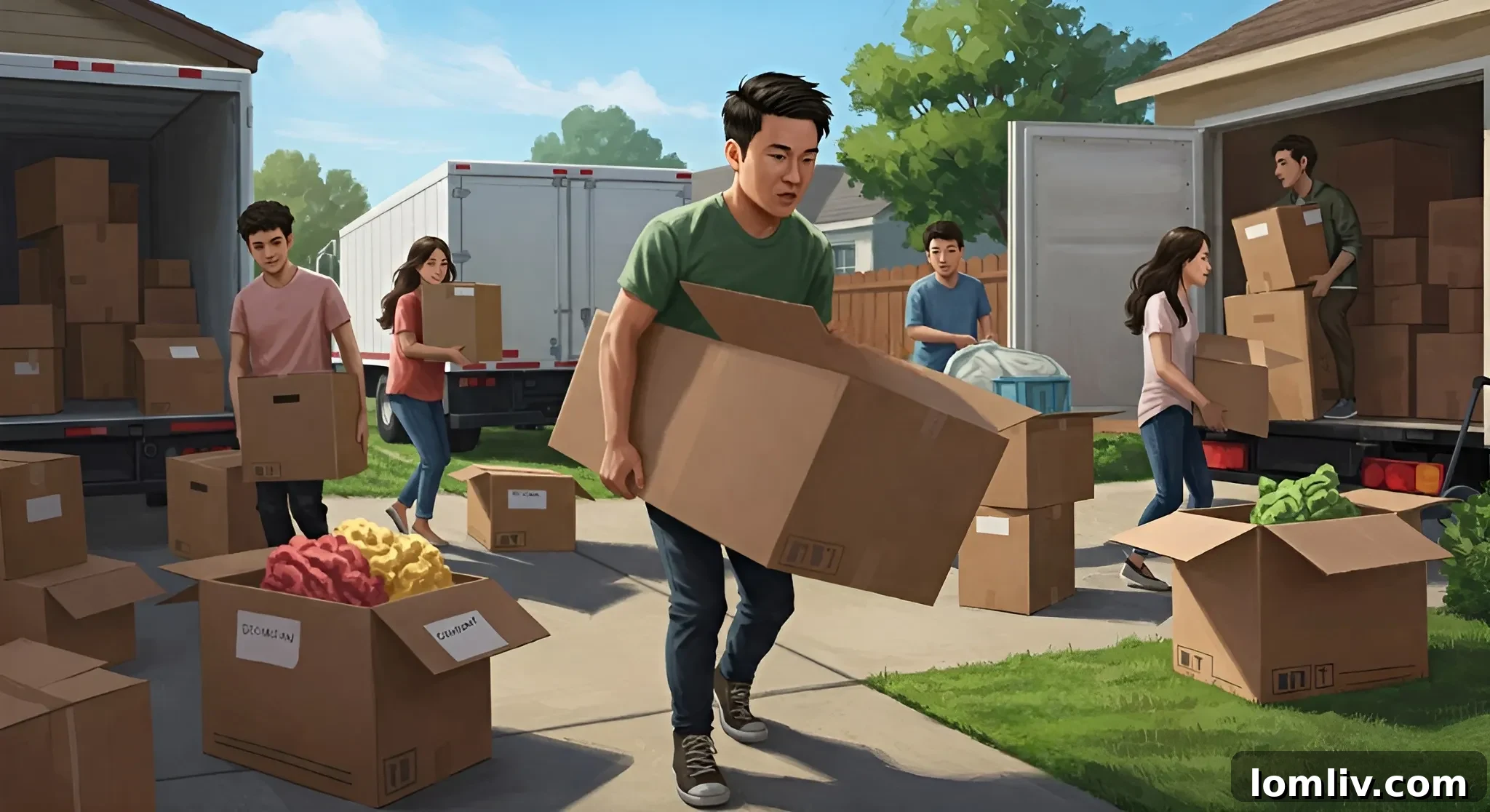 Taşınma Rehberi: Her Detayda Yanınızda 3 Movers carefully loading boxes onto a truck, representing the actual moving day process.