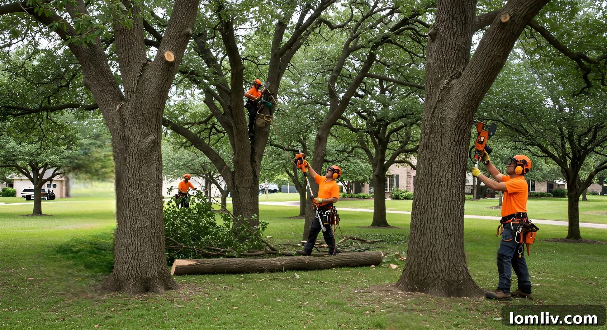 Rooted in Design: Sustainable Tree Care for Dallas County Landscapes 6 Professional arborists and lawn care specialists collaborating for optimal landscape health in Dallas County.