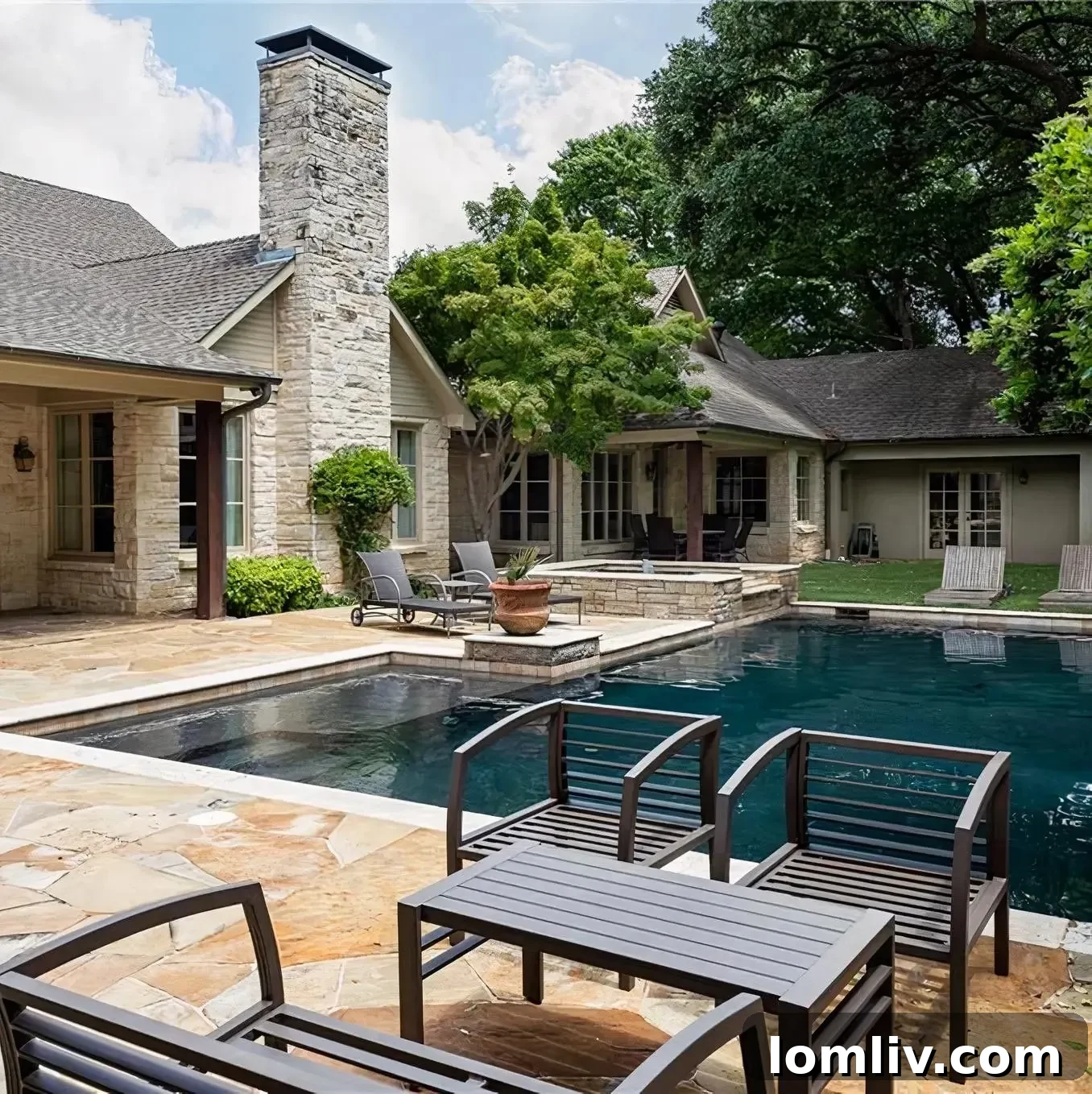 Scottie Scheffler's private backyard with a pool, shed, and tasteful landscaping