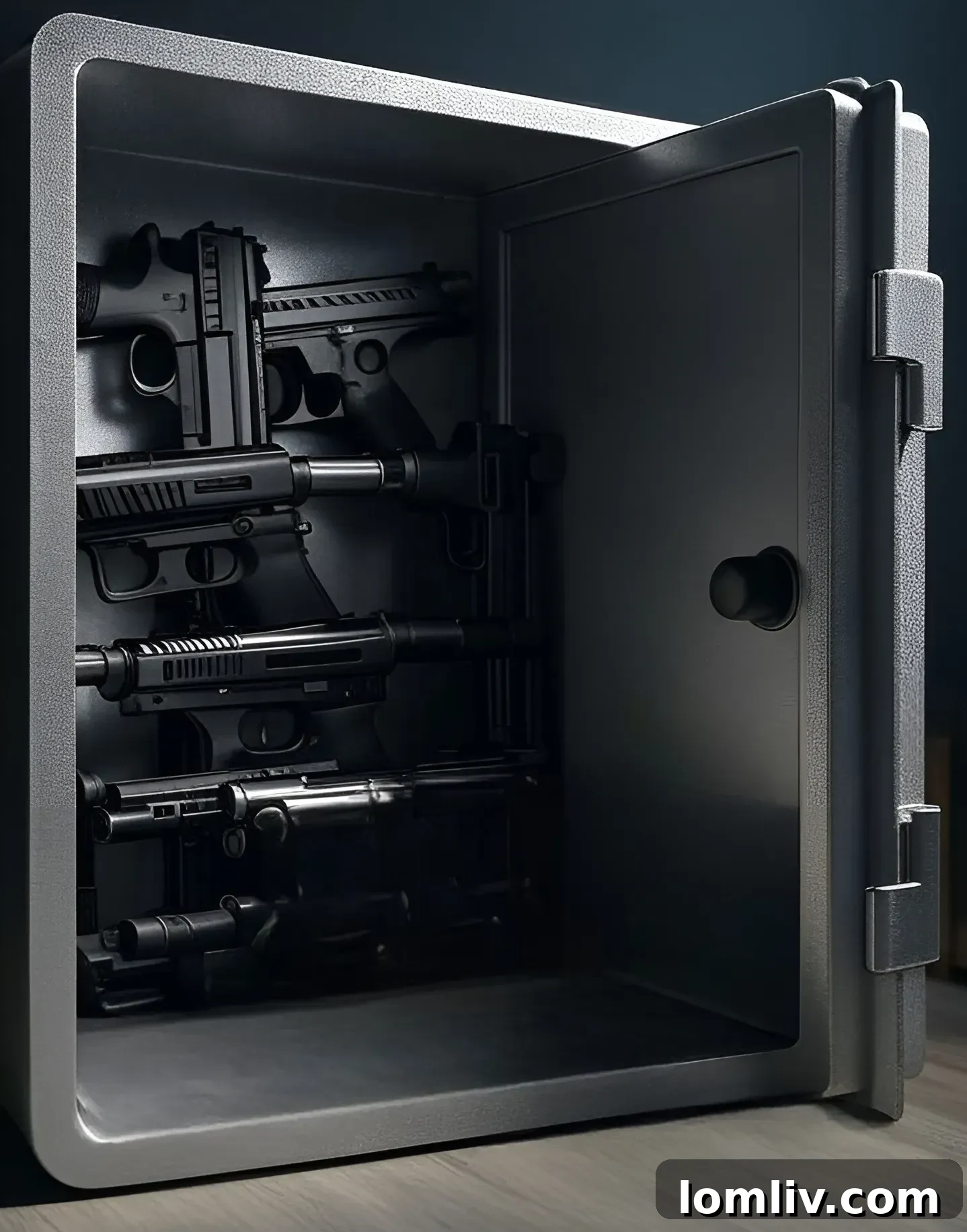 A secure gun safe protecting firearms and ammunition, emphasizing responsible gun ownership.