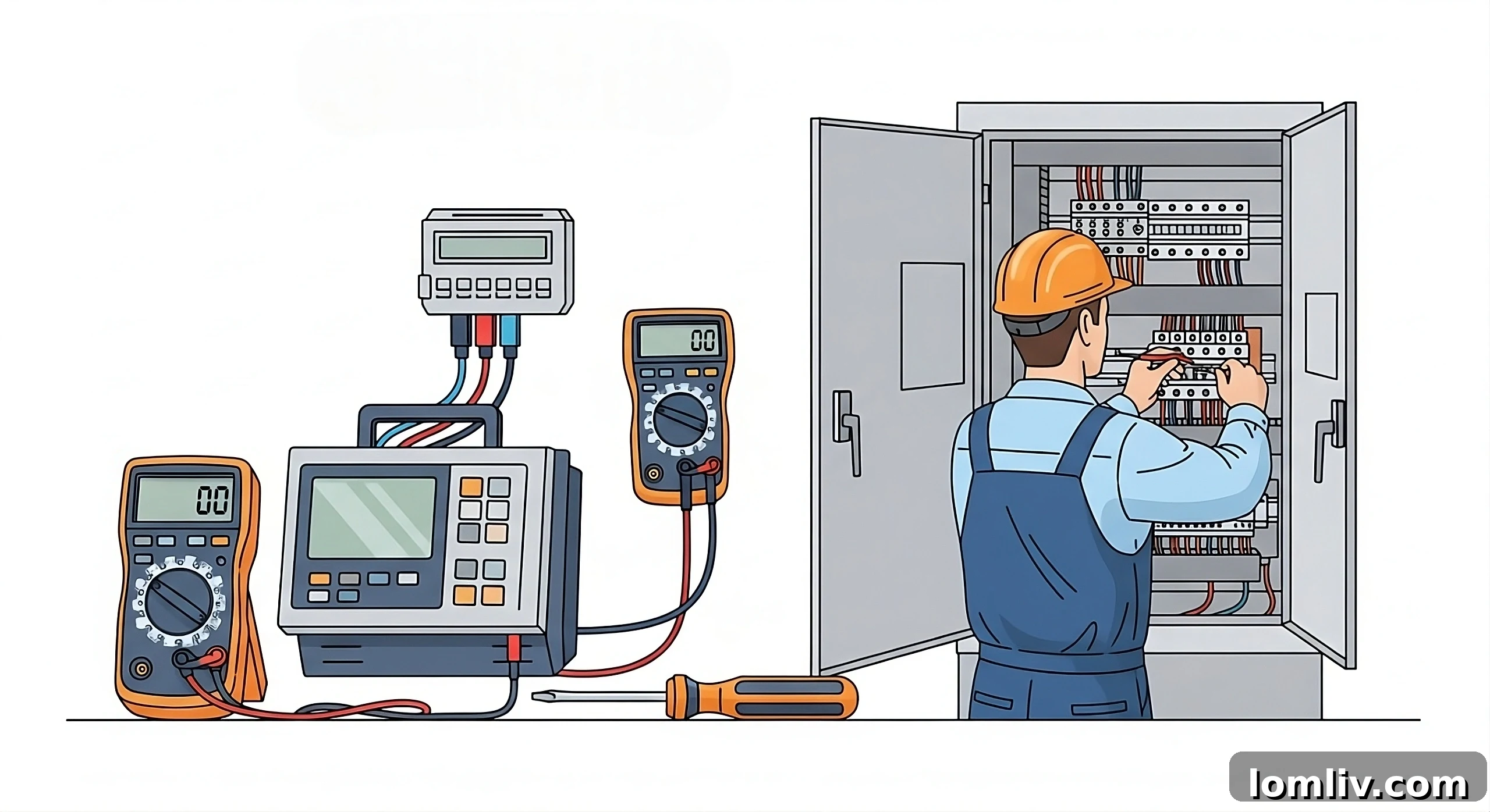 Professional Electrician inspecting an electrical panel