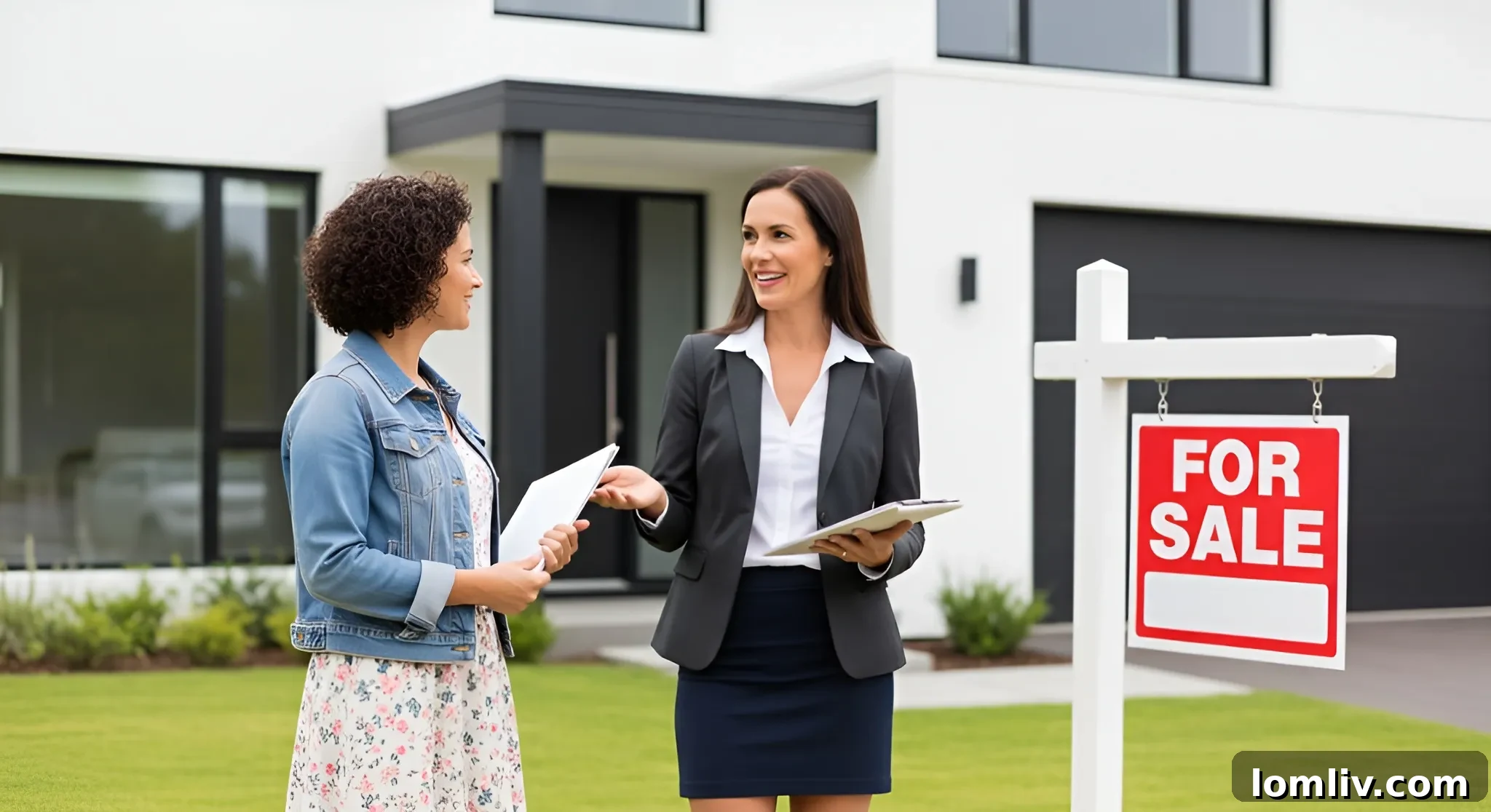 A home seller and a real estate agent having an open and honest conversation with a potential buyer about the pre-foreclosure situation.