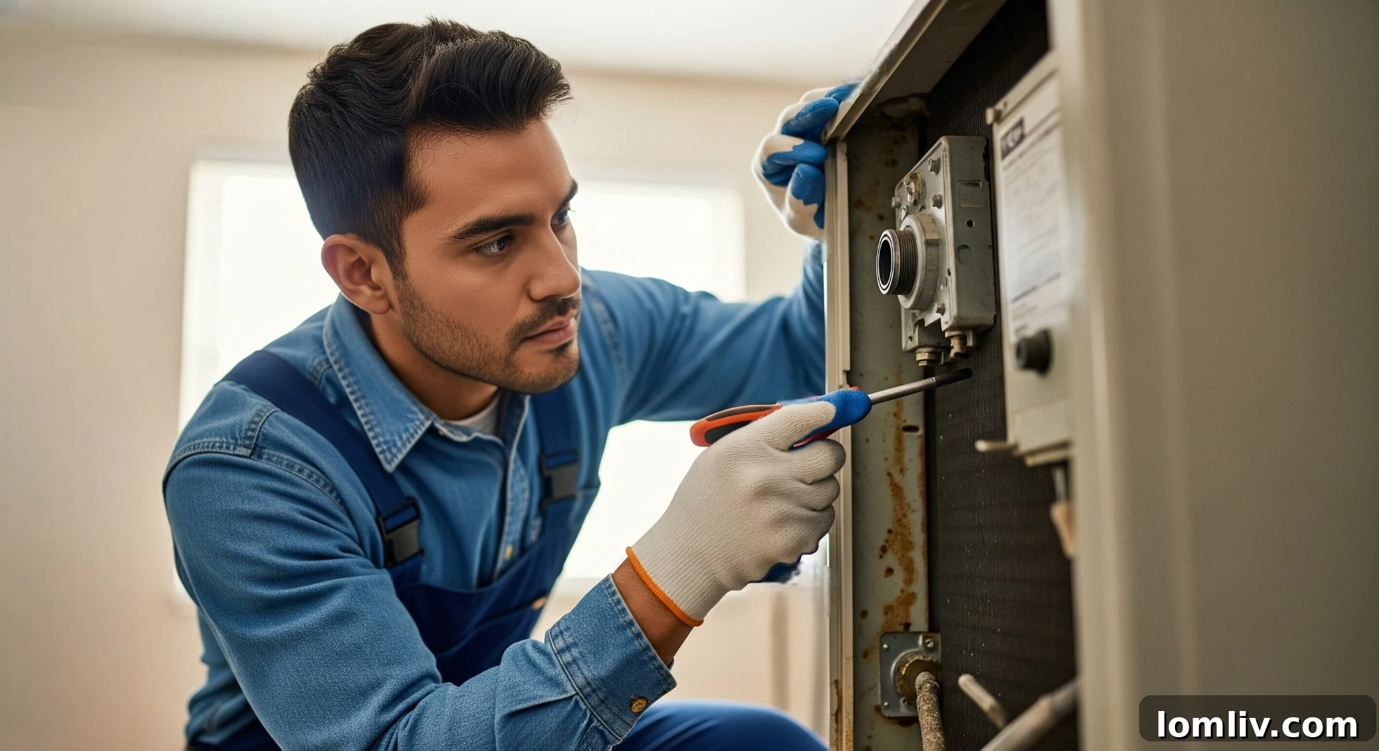 Beyond Curb Appeal: Why Dallas's Top Realtors Perfect the AC Before Any Showing 4 A technician meticulously inspecting an old, weathered AC unit, highlighting maintenance needs.