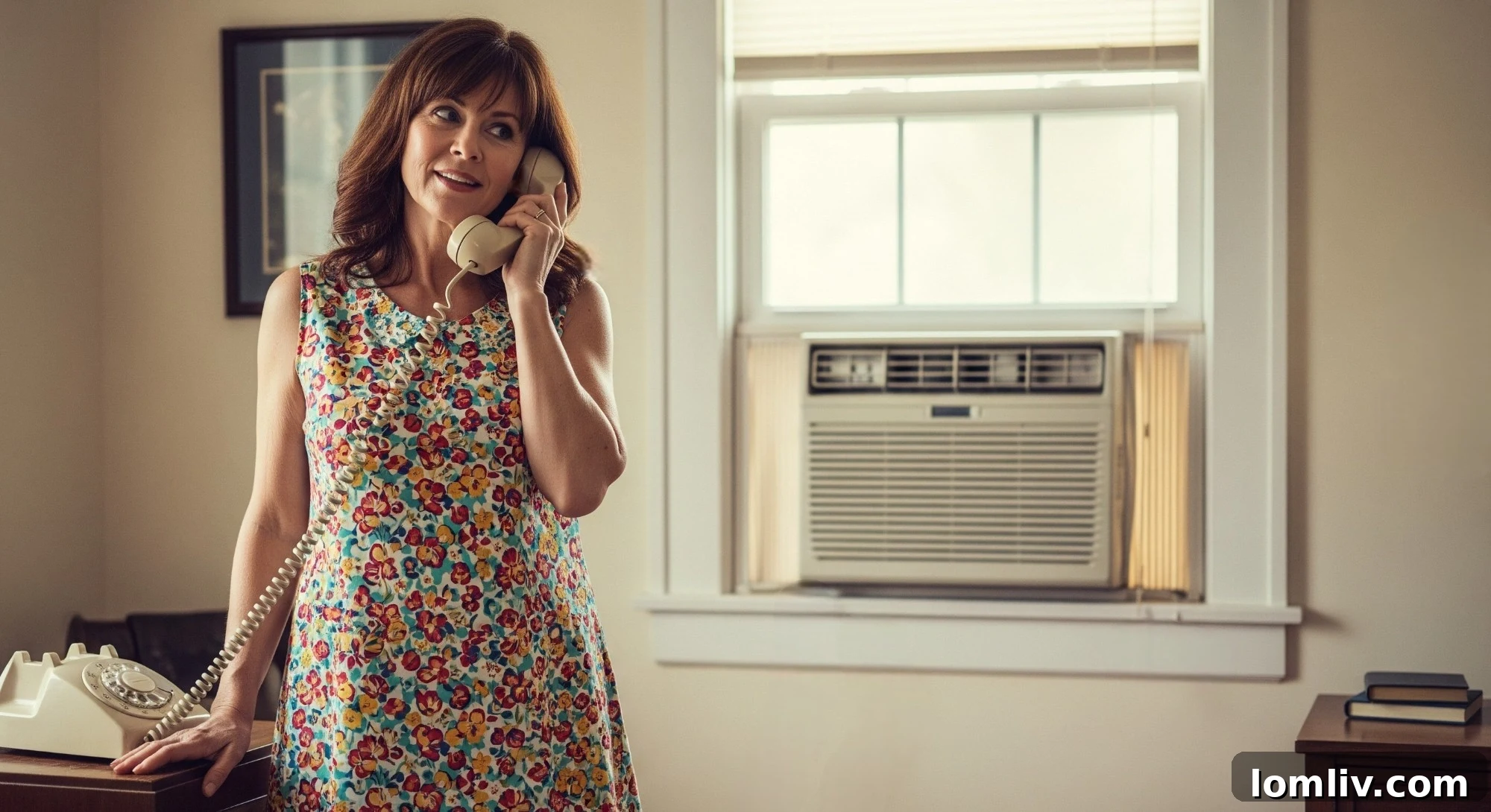 Beyond Curb Appeal: Why Dallas's Top Realtors Perfect the AC Before Any Showing 5 A mother making a phone call with an AC unit in the background, symbolizing urgent repair needs.