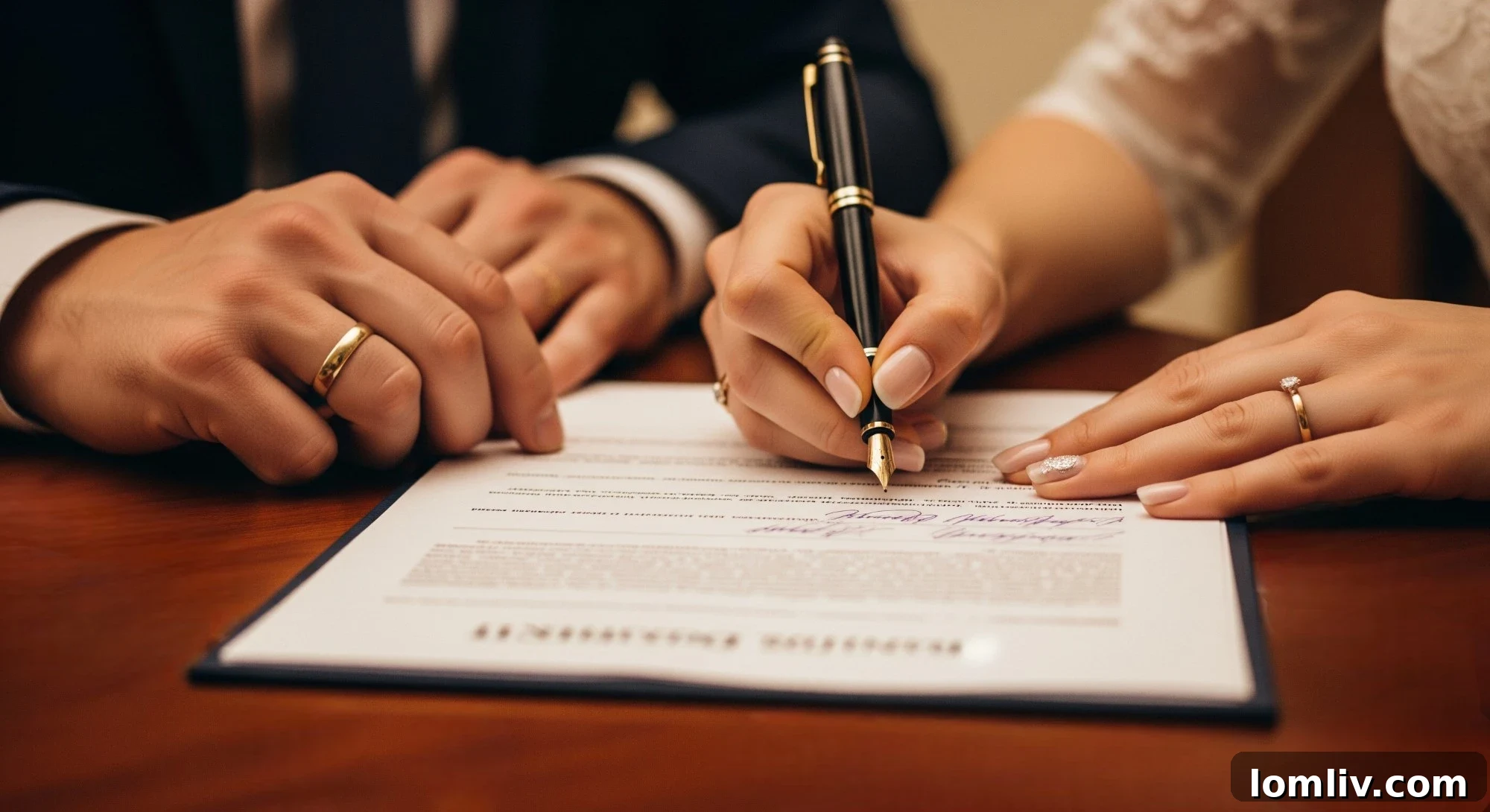 Document for prenuptial agreement on a wedding day