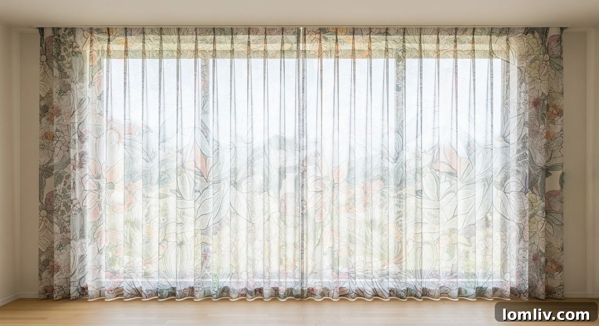 Biophilic design window treatments featuring nature-inspired patterns, bringing the outdoors in.