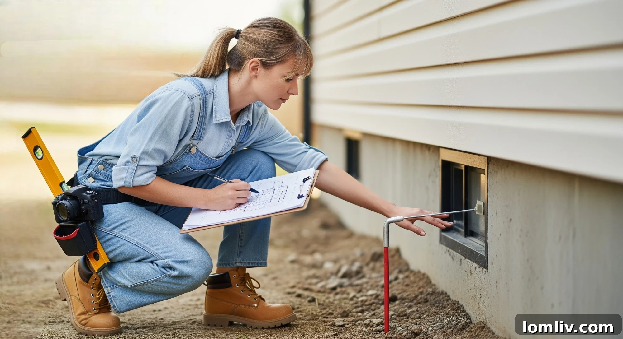 Professional home inspector examining a crawl space, symbolizing thorough pre-listing checks for serious issues.