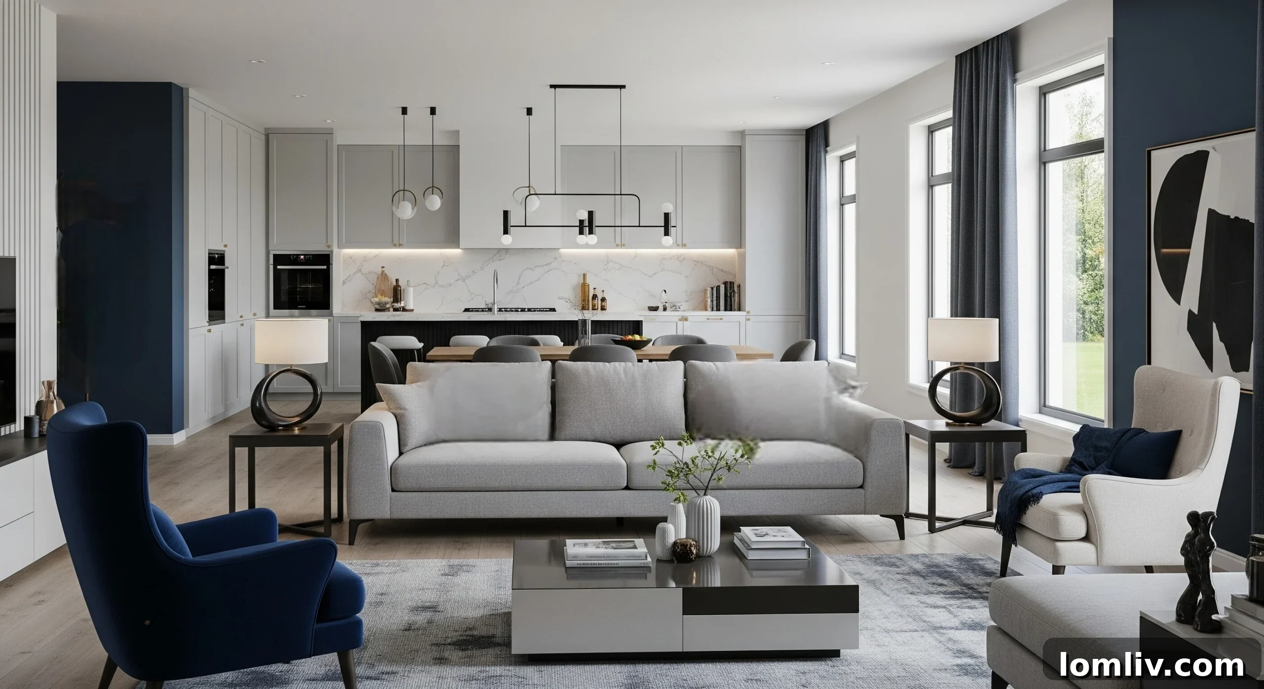Settling In Style: Furniture Trends for Young Families' First Homes 6 Open-plan living space with minimalist furniture and a clear flow between zones